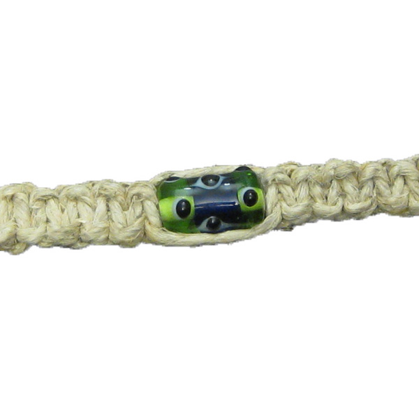 Hemp Bracelet/Anklet w/ Single Green Glass Bead